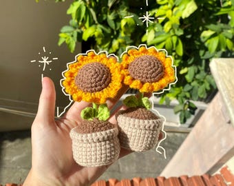 Handgemaakte gehaakte zonnebloempot, woondecoratie van katoengaren