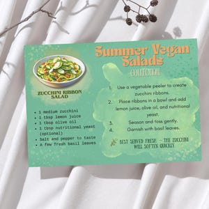 Vegan Salad Recipe Cards: Summer Plant-Based Meals (Printable PDF & PNG Set)