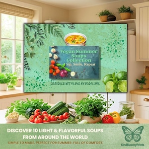 Vegan Soup Recipe Cards, 10 Healthy Global Soups, Easy Plant-Based Recipes, Printable Kitchen Gift, Summer Food, Tasty Recipes, Digital PDF