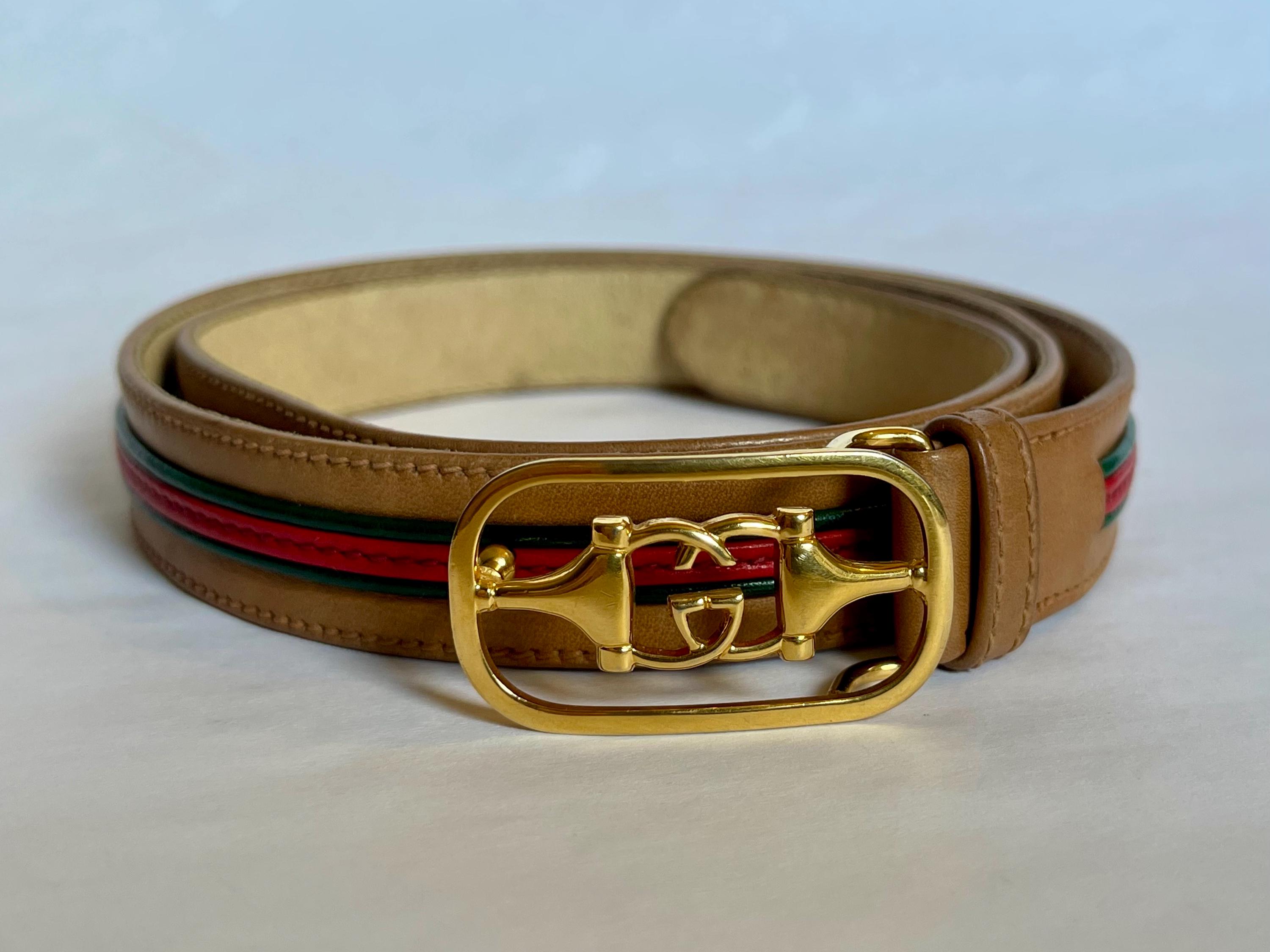 Gucci Authentic Vintage Rare Leather Horsebit Buckle Belt Cream Charm Vintage Gucci Horsebit Belt Unisex Size 30 | eBay main image 3