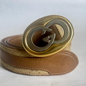 Vintage 1970s Gucci Interlocking G buckle and Canvas Logo Belt