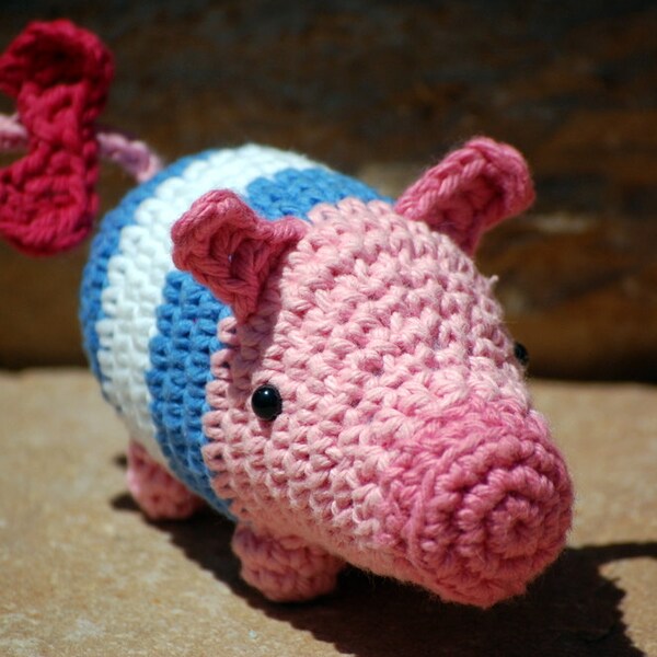Amigurumi Poogie, Monster Hunter mascot pig character in Memorial Stripes costume