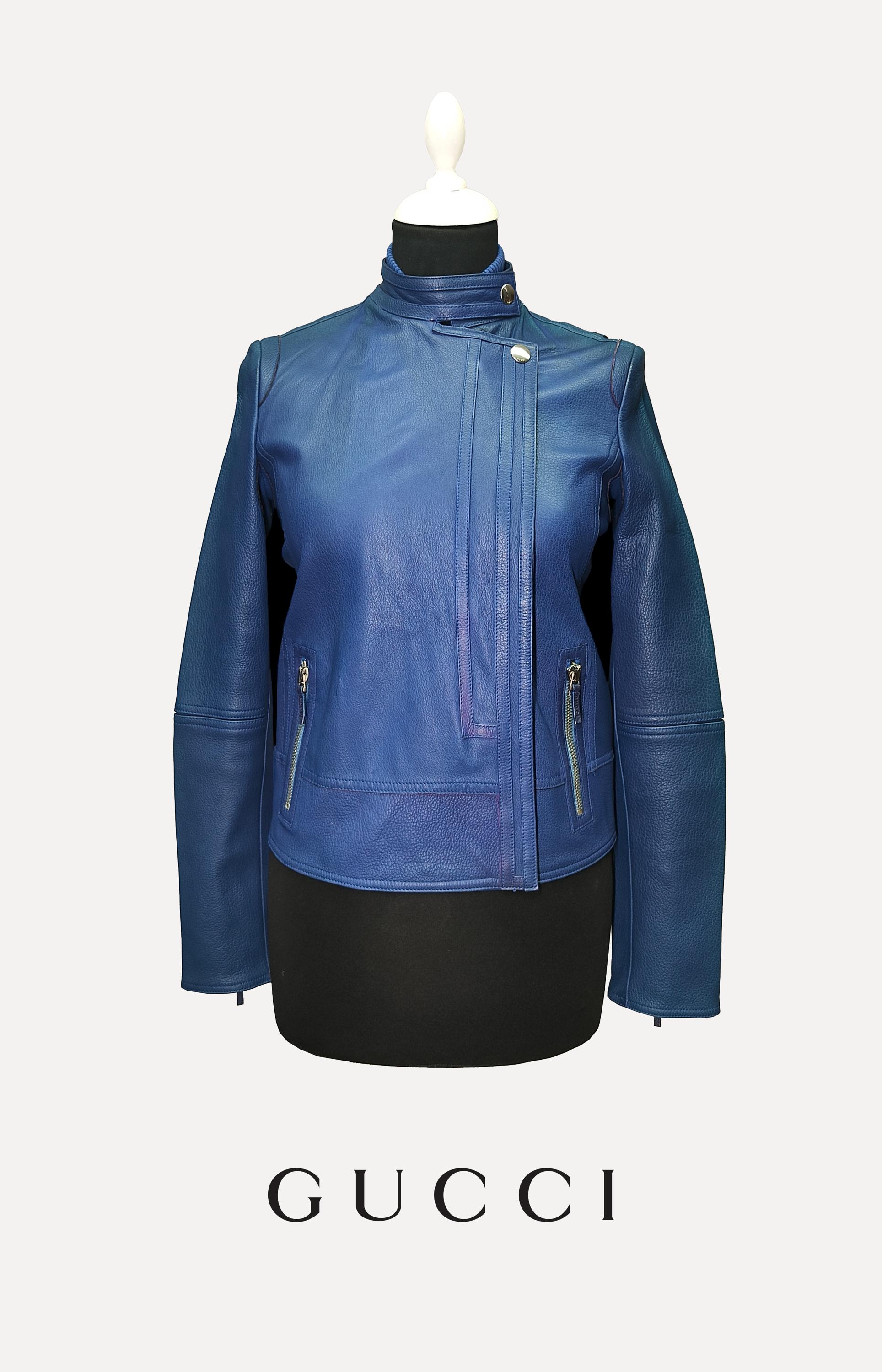 GUCCI グラデーションブルー レザージャケット　希少 グッチ ブルー ターコイズ グラデーション レザー バイカー ジャケット