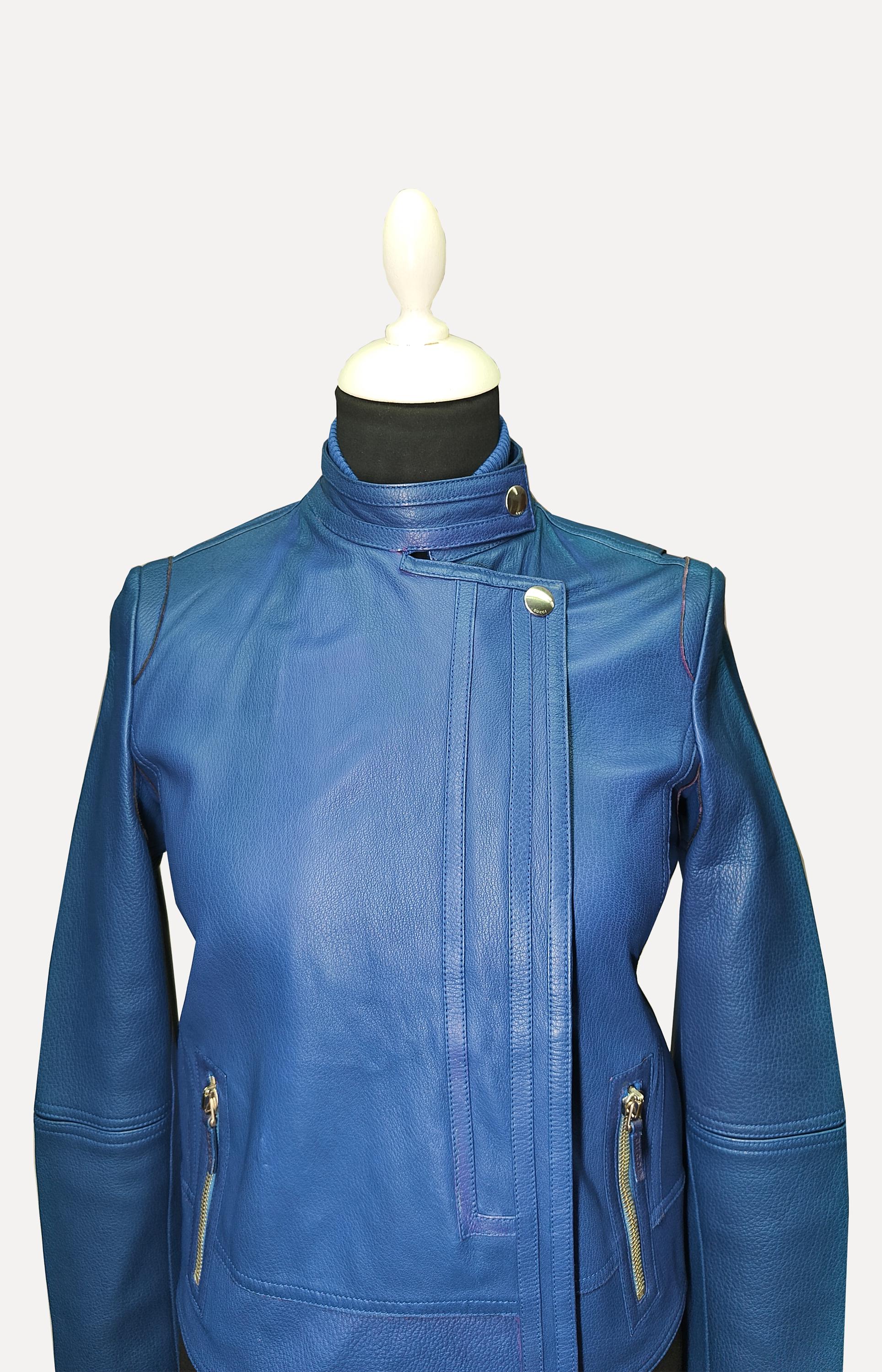 GUCCI グラデーションブルー レザージャケット　希少 グッチ ブルー ターコイズ グラデーション レザー バイカー ジャケット