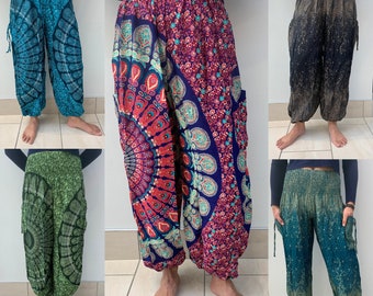 NOUVEAU! Pantalon de harem Mandala à entrejambe haut unisexe | Taille élastique | Taille haute | Hippie | | thaïlandais Yoga | Boho | Pantalons confortables | Pantalon |