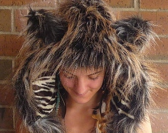 Owl Bolli Bear Hood  - festival hood/ rave wear / rave/ fantasy / animal hood/ hood/ faux fur/ furry/ festival/ sale