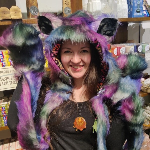 Galaxy Bolli Bear Hood  - festival hood/ rave wear / rave/ fantasy / animal hood/ hood/ faux fur/ furry/ festival/ sale