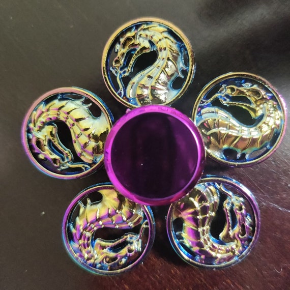 NEW Metal Fidget Spinner Iridescent Oil Slick Rainbow Stainless Steel Fidget  Toy Desk Unique Fidget Dragon Flower 