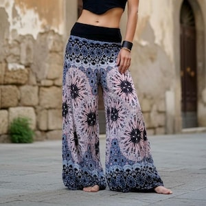 Thai Wrap Pants Split Wide Leg Palazzo - Boho Festival Harem Pants, Rayon , Flowy High Waist Lounge Culottes