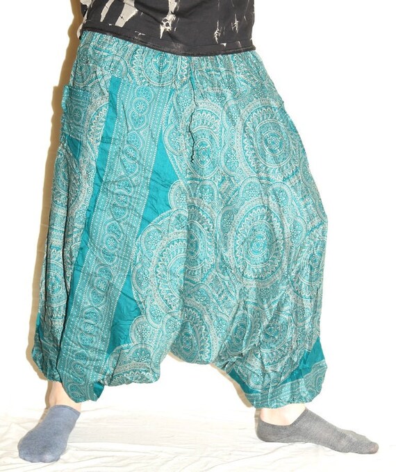 turquoise parachute pants