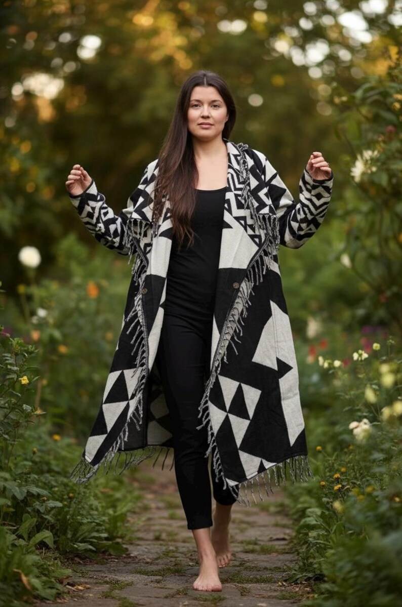 Geometric Aztec Festival Coat – Handmade Tribal Wizard Cloak, Boho ...