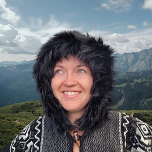 Black Wool Poncho from Ecuador with Faux Fur Hood – Handwoven Festival & Winter Wear