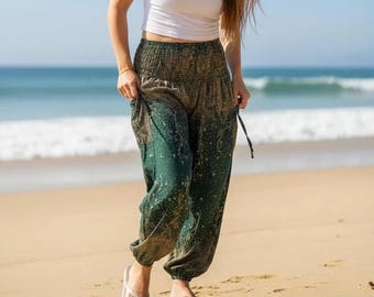 スターリーナイト ハーレムパンツ グリーン | ウエストゴム ハイクロッチ ボヘミアンパンツ