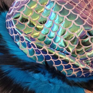 Festival Fringe Poncho Wrap with Fur Hood – Boho Rave Hooded Shawl, Burning Man Coat, Teal Wool Poncho image 7
