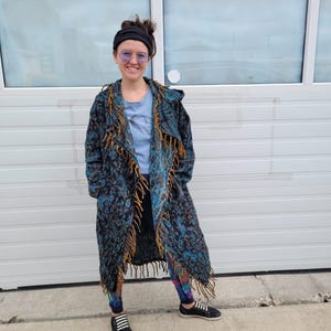 Hooded Fringe Coat - Blue Paisley | Comfy | Warm | Wicked Woods | Hippie | Boho | Yoga | Unisex | Wizard | Festival | Shambhala