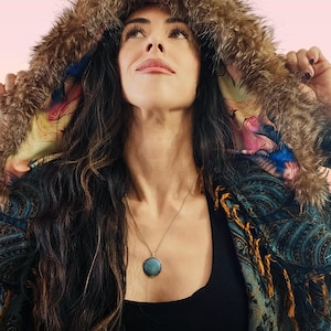 Blue Paisley Hooded Festival Coat – Acrylic Wool Wizard Cloak, Boho Fringe Jacket image 15