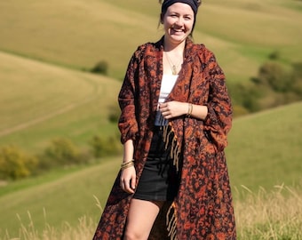 Hooded Fringe Coat  | Cozy Wizard Cloak |  Trendy Festival Coat