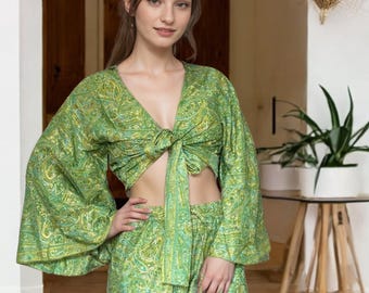 Boho Yoga Lounge Set – Handmade Silk Sari Two Piece for Flow, Breath & Comfort