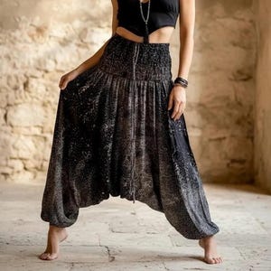 Deep Crotch Harem Pants – Thai Rayon Boho Genie Trousers, Unisex Yoga Lounge Wear, Starry Nights