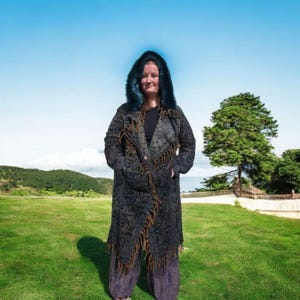 Hooded Fringe Coat - Teal Fur With Mushroom Hood | Wizard Cloak | Blanket Coat | Hippie | Boho | Shambhala | Unisex | Wizard | Festival Coat