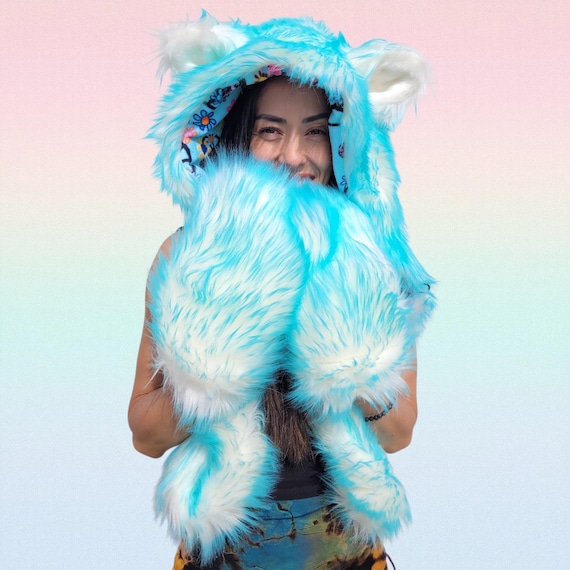 Icy Blue Faux Fur Bolli Bear Hood: Festival Rave Wear - Etsy display picture 1