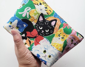 Standing pouch with a key ring - 8"W zipper, fancy kitties