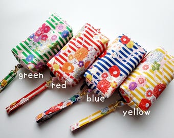 Japanese Wagara Kimono Pouch: small cotton box pouch with a matching removable strap