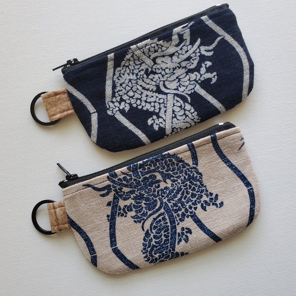 Flat pouch with a key ring - 5" zipper, dragon print