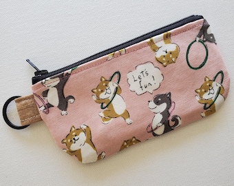 Flat pouch with a key ring - 5" zipper, dancing dogs