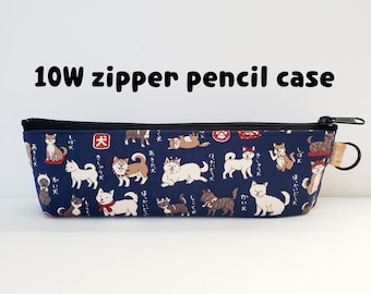 Standing pencil case with a key ring - 10"W zipper, Japanese dogs