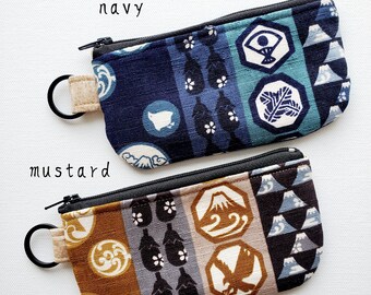 Flat pouch with a key ring - 5" zipper, Japanese lucky dreams