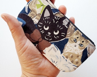 Flat pouch with a key ring - 5" zipper, fancy cats