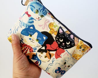 Standing pouch with a key ring - 8"W zipper, fancy kitties