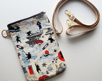 Crossbody phone bag - 5" zipper X 8" long - ninja
