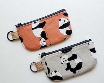 Flat pouch with a key ring - 5" zipper, climbing panda