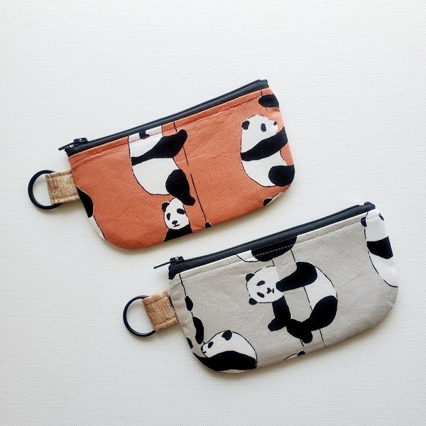 Flat pouch with a key ring - 5" zipper, climbing panda