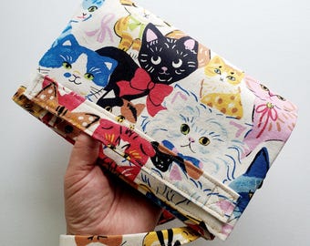 Fancy Cats Clutch Bag: Japanese Cotton Oxford Wristlet Strap
