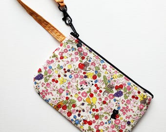 Cats in Fruit Garden Wristlet: Japanese Cotton Zipper Pouch