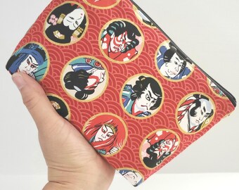 Standing pouch with a key ring - 8"W zipper, Japanese kabuki actor print