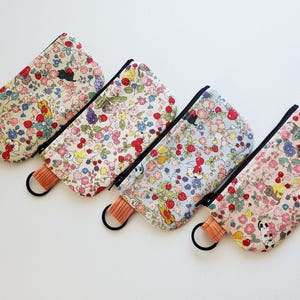 Flat pouch with a key ring - 5" zipper, cats in fruit garden