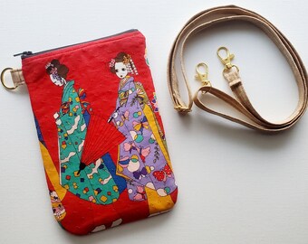 Crossbody phone bag - 5" zipper X 8" long - Kimono girls