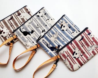 Japanese Cotton Wristlet Pouch: Zippered Wallet with Inner Pocket
