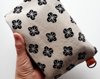 Standing pouch with a key ring - 8"W zipper, 梅 Japanese plum flower print