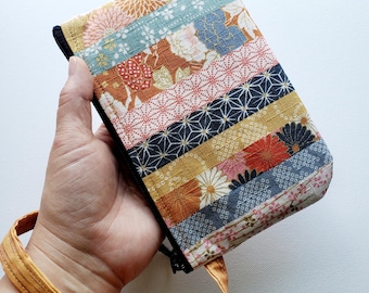 Wristlet zipper flat pouch with a inner pocket - 7" wide 4.5" long, Japanese wagara