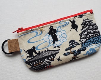 Flat pouch with a key ring - 5" zipper, ninja, 4 colors