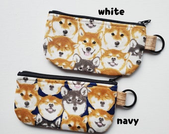 Flat pouch with a key ring - 5" zipper, shibainu