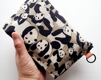 Standing pouch with a key ring - 8"W zipper, panda print