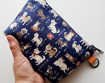Standing pouch with a key ring - 8"W zipper, Japanese dogs