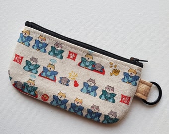Flat pouch with a key ring - 5" zipper, lucky shibainu
