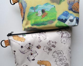Standing pouch with a key ring - 8"W zipper, 3 cats enjoying life